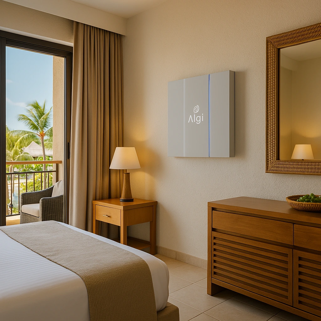 Algi Bio Wall in a tropical hotel room